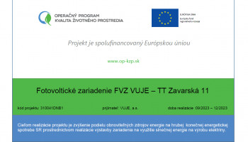 Fotovoltické zariadenie FVZ VUJE. S podporou Európskych štrukturálnych a investičných fondov prispejeme k trvalo udržateľnému rozvoju