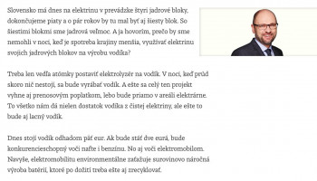 Minister Sulík o vodíku ako zdroji pre elektromobilitu a Slovensku ako jadrovej veľmoci